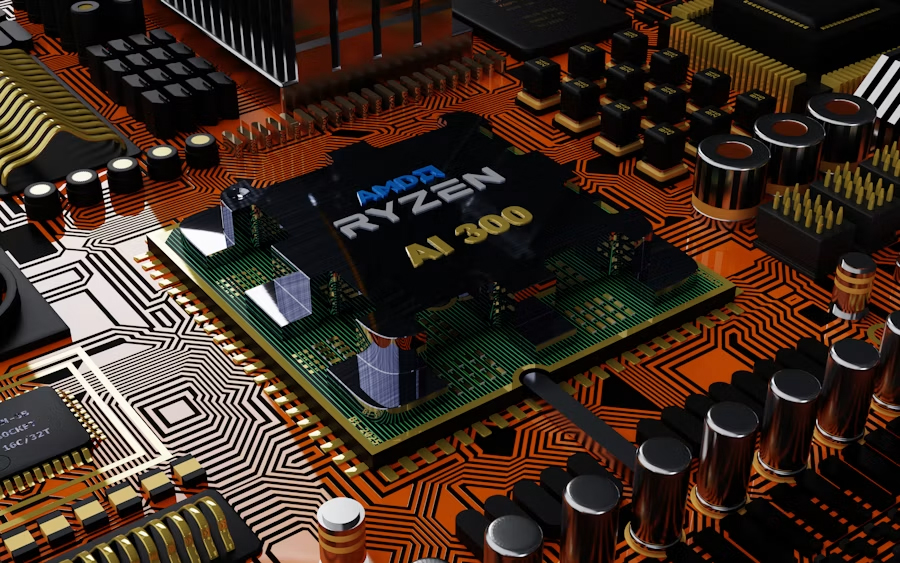 Close-up of an AI processor chip on a circuit board